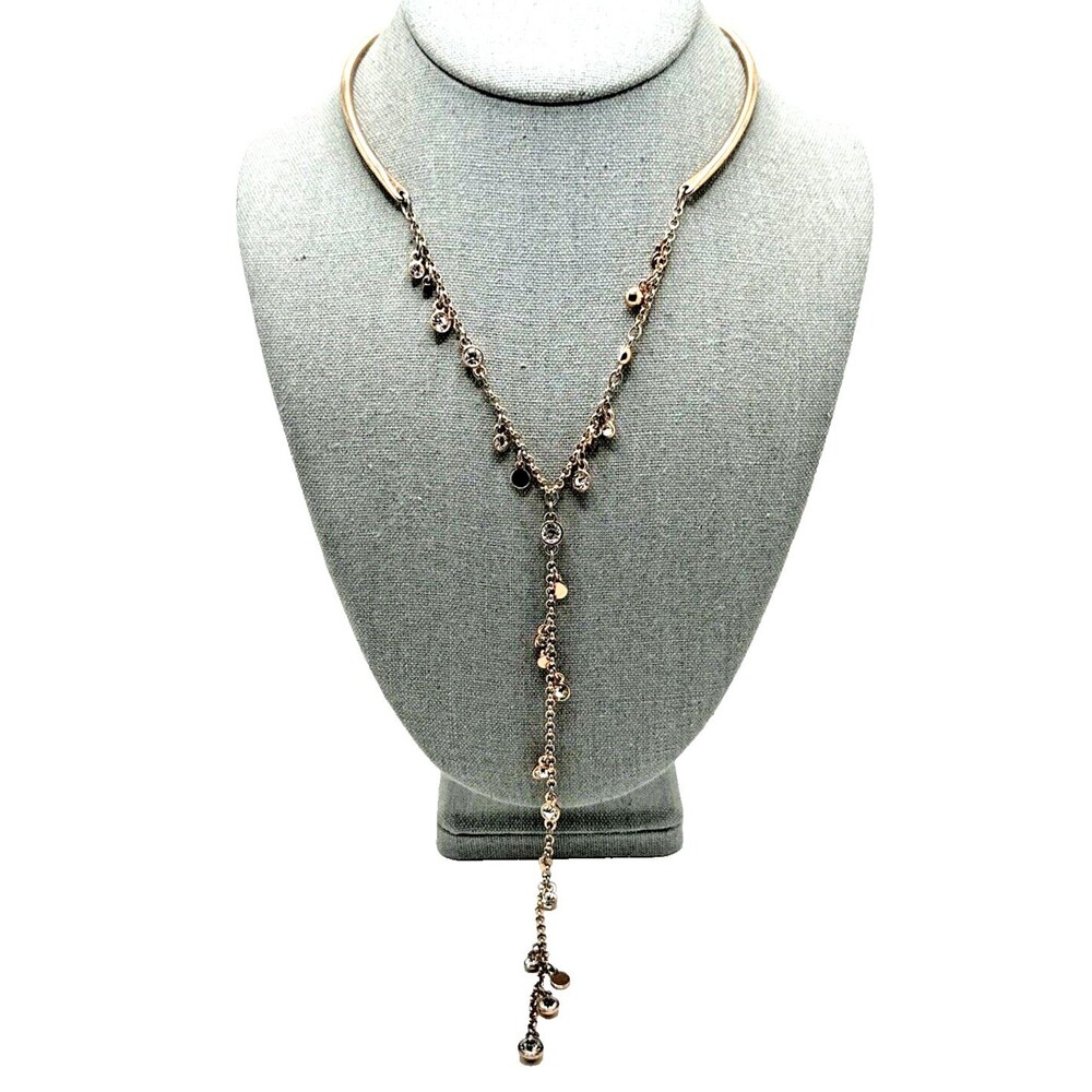 White House Black Market Necklace Y Drop Rose Gold Tone Dangle Beads 18" WHBM